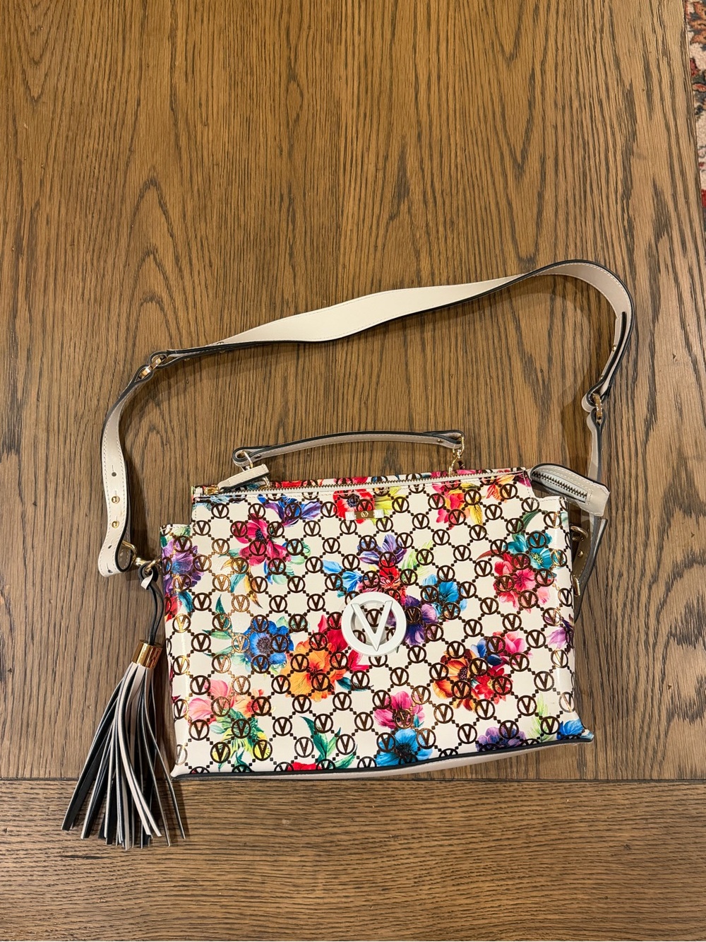 Valentino Floral Logo Shoulder Bag in Cream - Picture 7 of 8